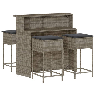 5 Piece Garden Bar Set with Cushions Grey Poly Rattan