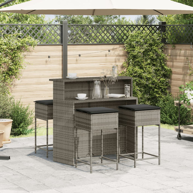 5 Piece Garden Bar Set with Cushions Grey Poly Rattan