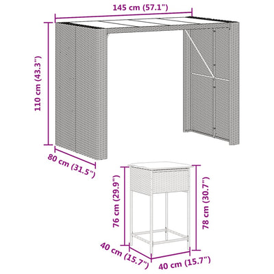 7 Piece Garden Bar Set with Cushions Grey Poly Rattan