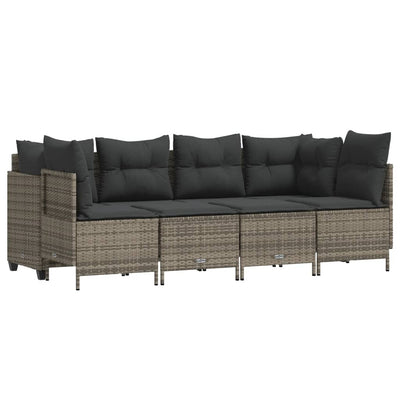 5 Piece Garden Sofa Set with Cushions Grey Poly Rattan