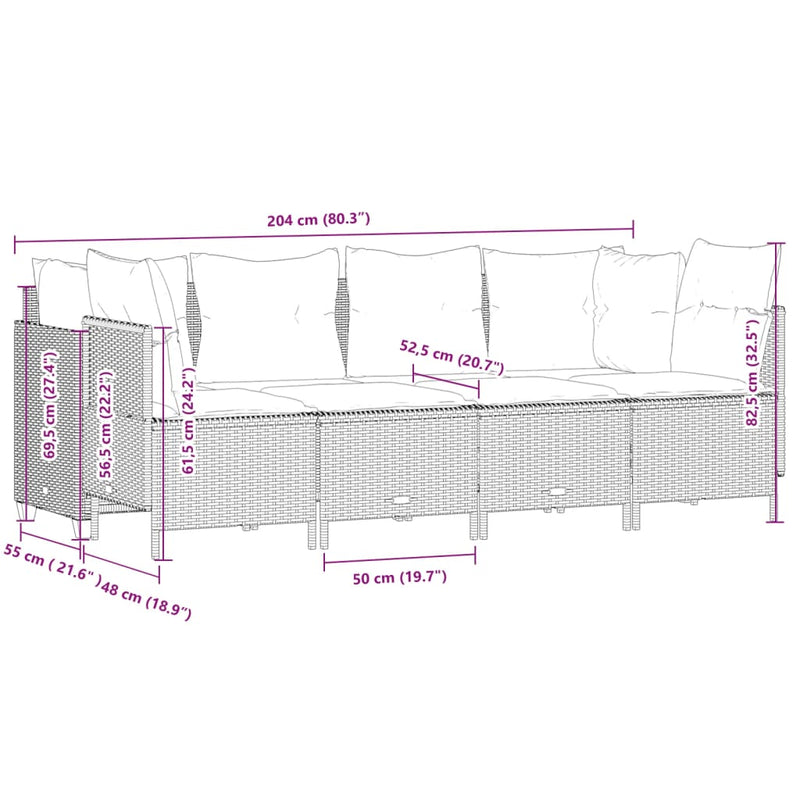 5 Piece Garden Sofa Set with Cushions Grey Poly Rattan