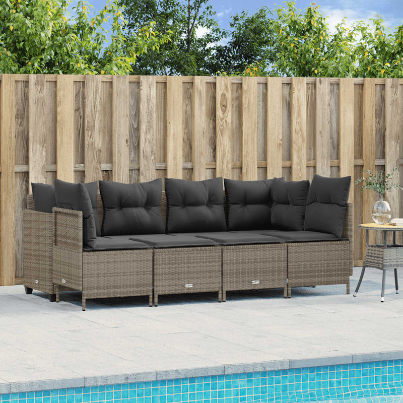 5 Piece Garden Sofa Set with Cushions Grey Poly Rattan