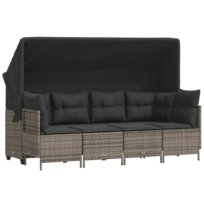 5 Piece Garden Sofa Set with Cushions Grey Poly Rattan