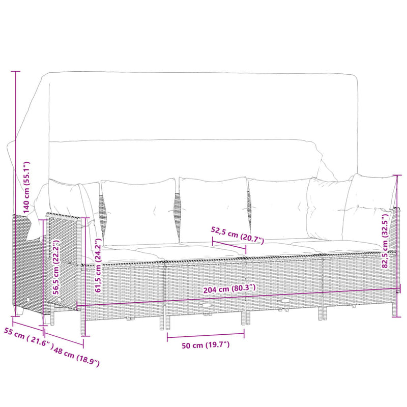 5 Piece Garden Sofa Set with Cushions Grey Poly Rattan