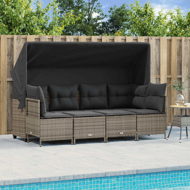 5 Piece Garden Sofa Set with Cushions Grey Poly Rattan