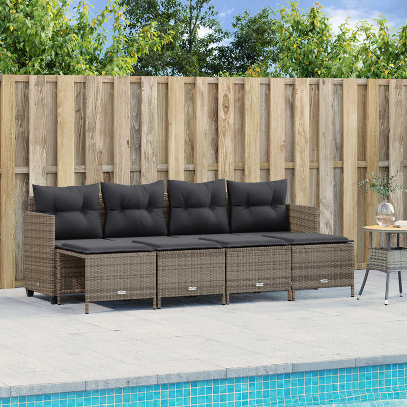 5 Piece Garden Sofa Set with Cushions Grey Poly Rattan