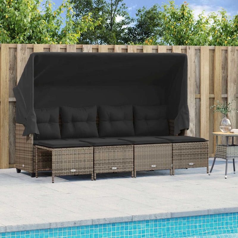 5 Piece Garden Sofa Set with Cushions Grey Poly Rattan