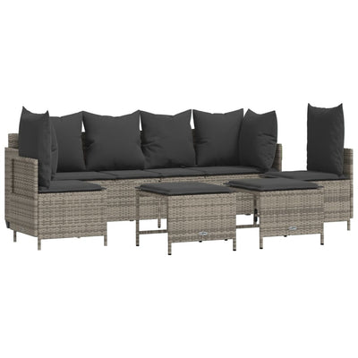 5 Piece Garden Sofa Set with Cushions Grey Poly Rattan