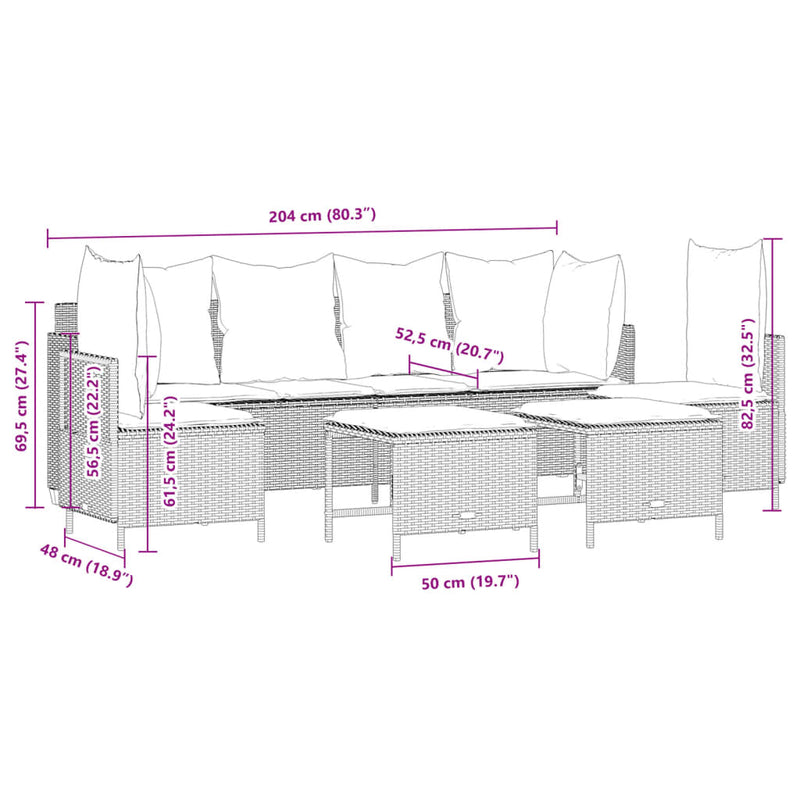 5 Piece Garden Sofa Set with Cushions Grey Poly Rattan