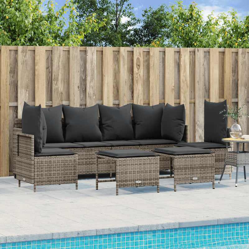 5 Piece Garden Sofa Set with Cushions Grey Poly Rattan