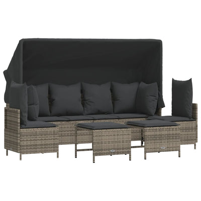 5 Piece Garden Sofa Set with Cushions Grey Poly Rattan