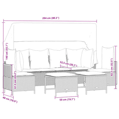 5 Piece Garden Sofa Set with Cushions Grey Poly Rattan