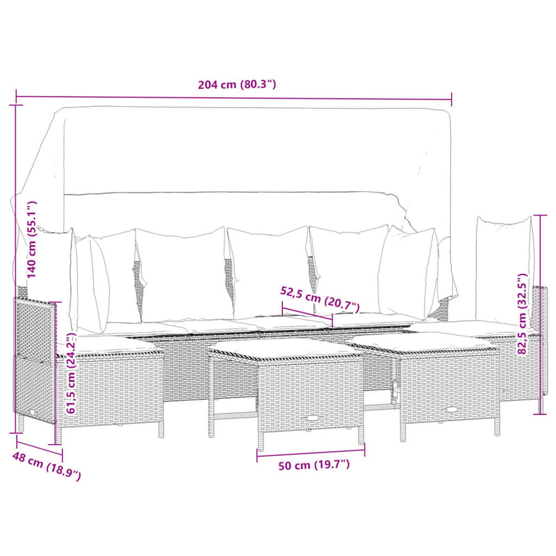 5 Piece Garden Sofa Set with Cushions Grey Poly Rattan