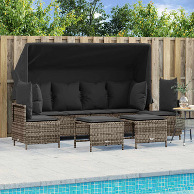 5 Piece Garden Sofa Set with Cushions Grey Poly Rattan