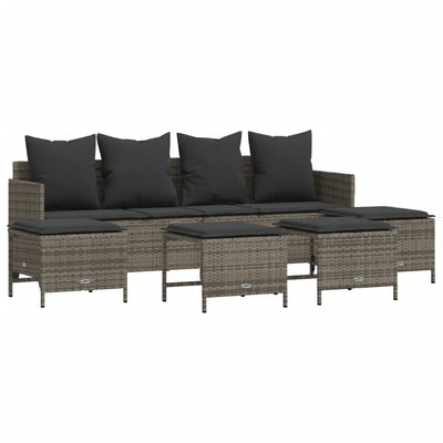 5 Piece Garden Sofa Set with Cushions Grey Poly Rattan