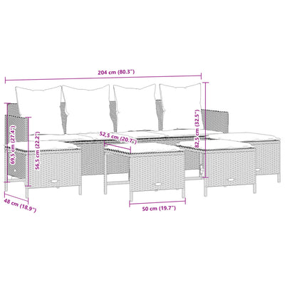 5 Piece Garden Sofa Set with Cushions Grey Poly Rattan