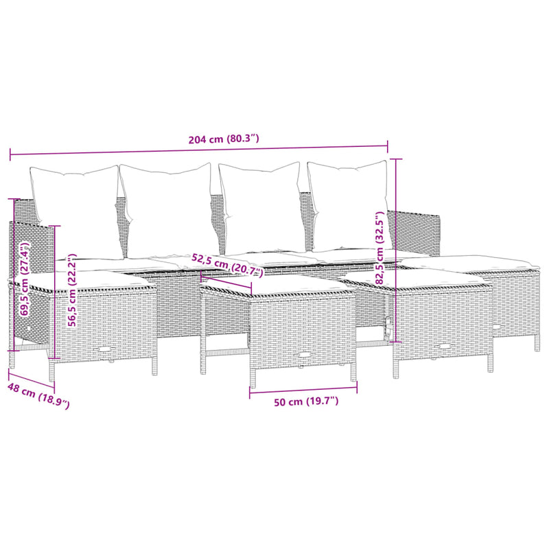 5 Piece Garden Sofa Set with Cushions Grey Poly Rattan