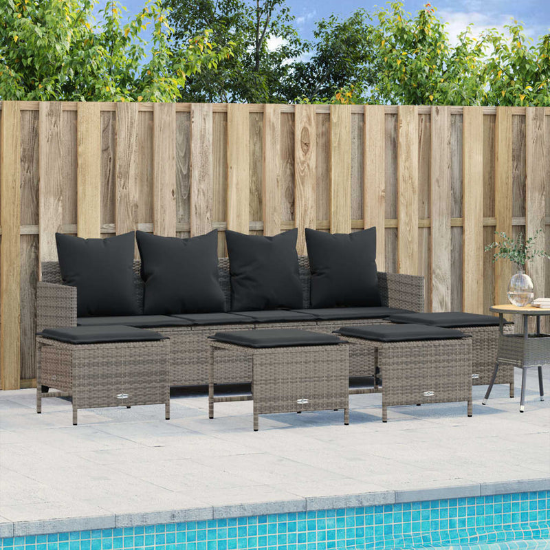 5 Piece Garden Sofa Set with Cushions Grey Poly Rattan