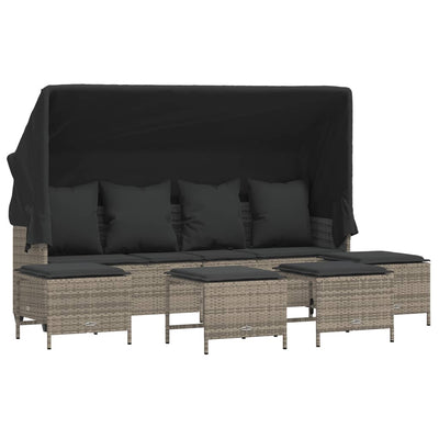 5 Piece Garden Sofa Set with Cushions Grey Poly Rattan