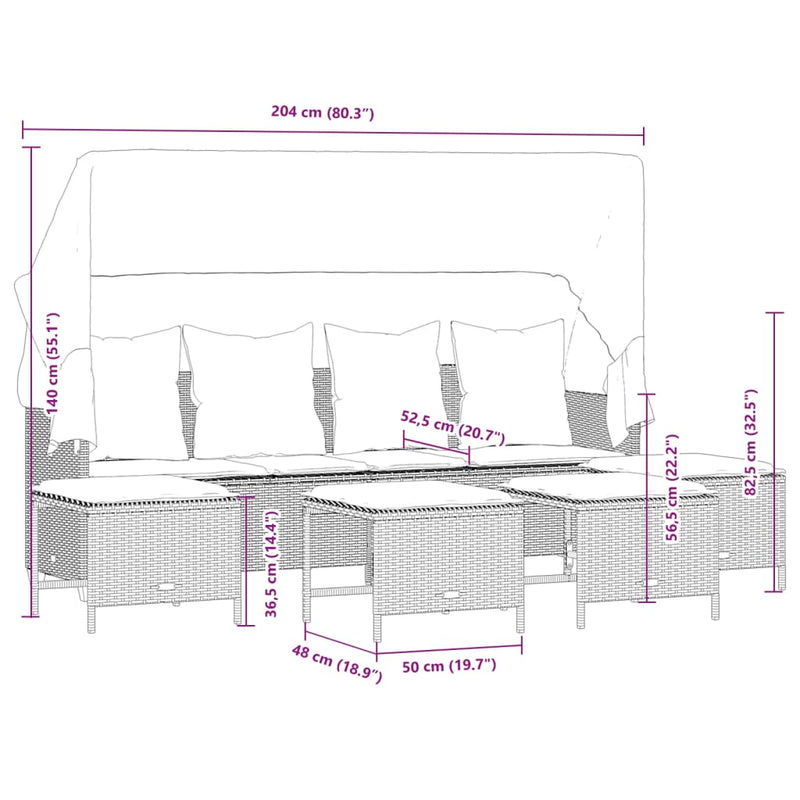 5 Piece Garden Sofa Set with Cushions Grey Poly Rattan