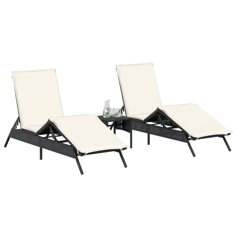 Sun Loungers with Cushions 2 pcs Black Poly Rattan