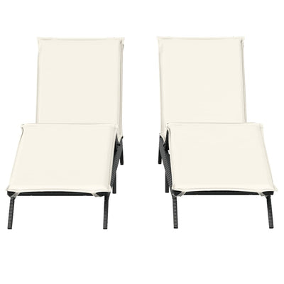 Sun Loungers with Cushions 2 pcs Black Poly Rattan