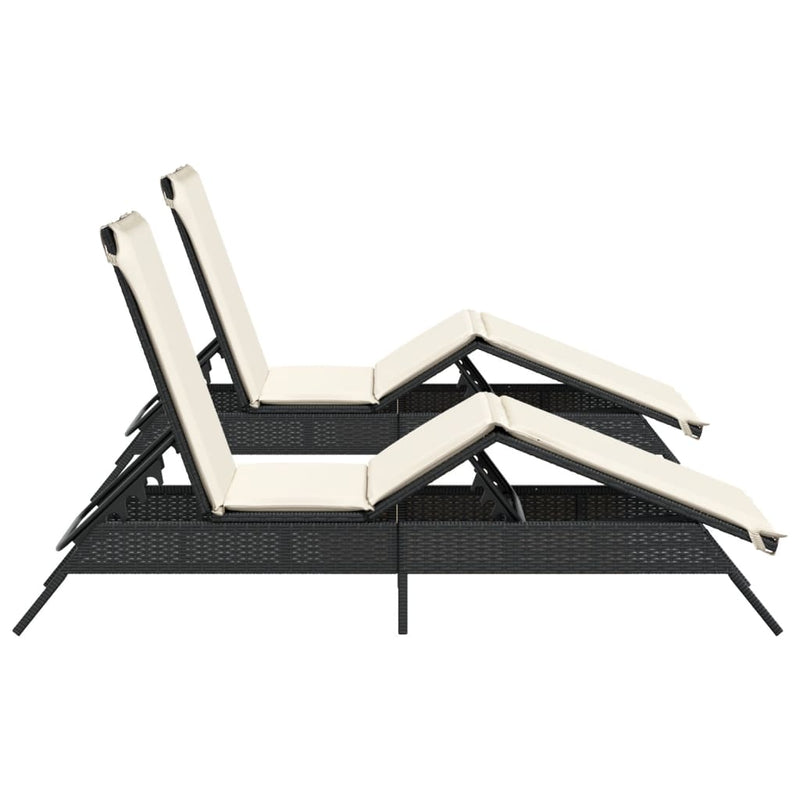 Sun Loungers with Cushions 2 pcs Black Poly Rattan