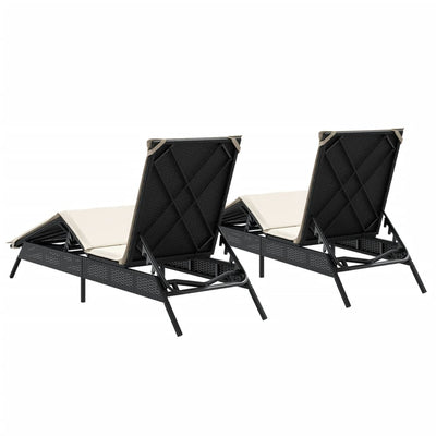 Sun Loungers with Cushions 2 pcs Black Poly Rattan