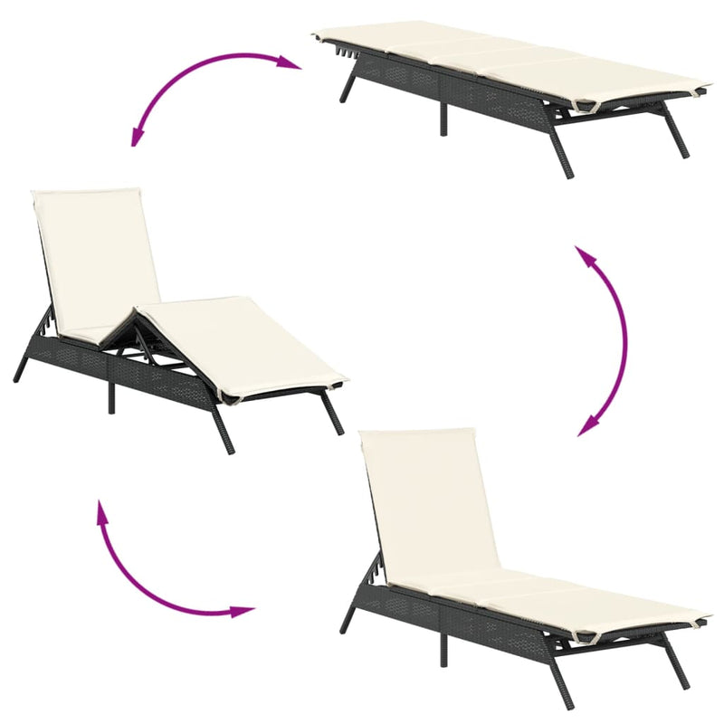 Sun Loungers with Cushions 2 pcs Black Poly Rattan