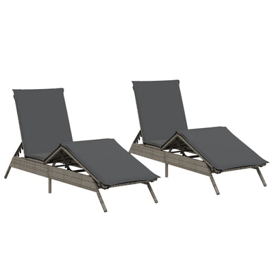 Sun Loungers with Cushions 2 pcs Grey Poly Rattan