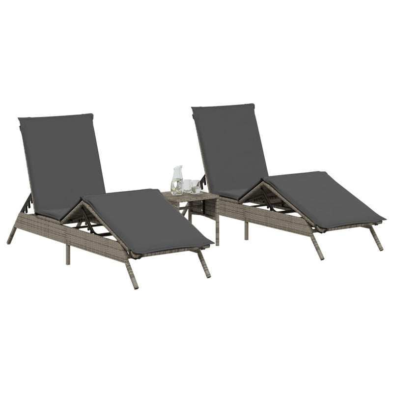 Sun Loungers with Cushions 2 pcs Grey Poly Rattan