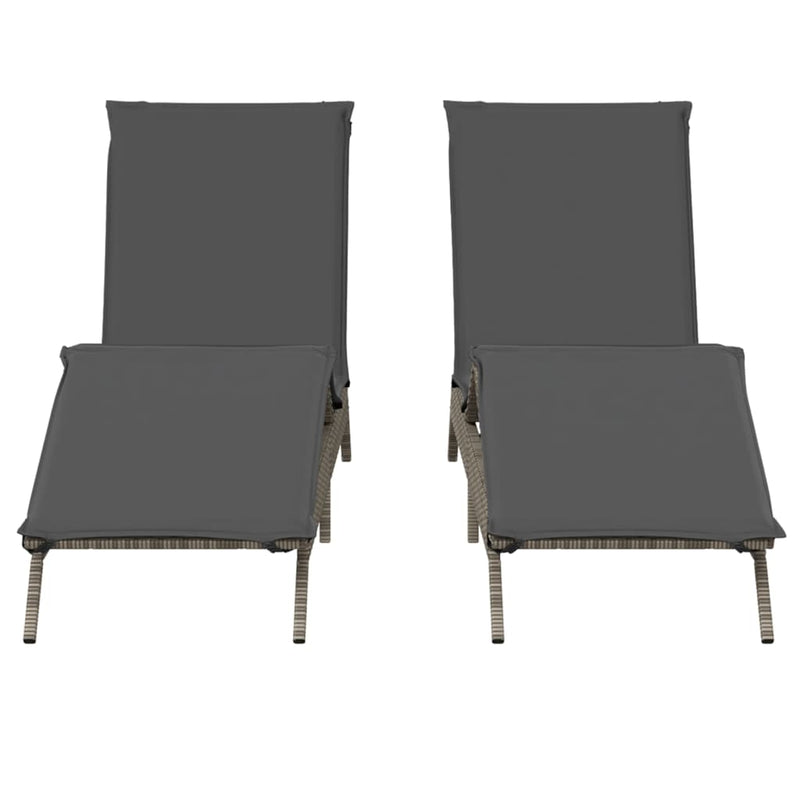 Sun Loungers with Cushions 2 pcs Grey Poly Rattan