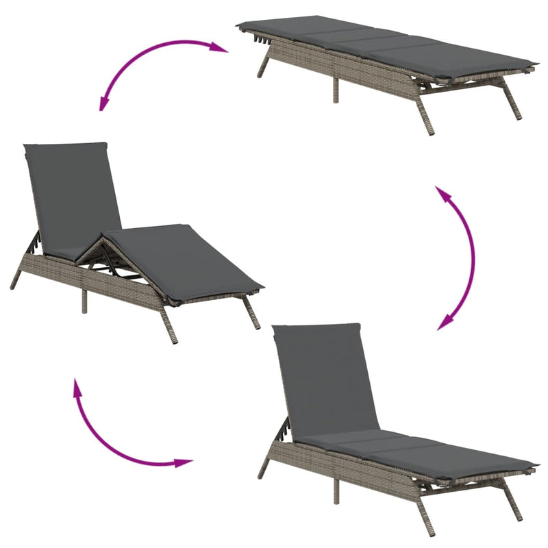 Sun Loungers with Cushions 2 pcs Grey Poly Rattan