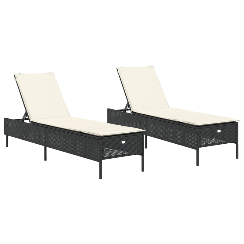 Sun Loungers with Cushions 2 pcs Black Poly Rattan