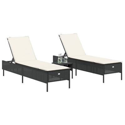 Sun Loungers with Cushions 2 pcs Black Poly Rattan