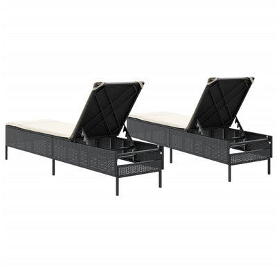 Sun Loungers with Cushions 2 pcs Black Poly Rattan