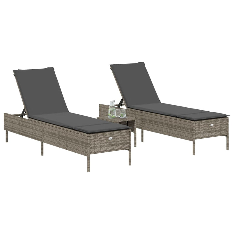 Sun Loungers with Cushions 2 pcs Grey Poly Rattan