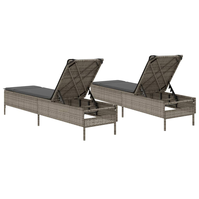 Sun Loungers with Cushions 2 pcs Grey Poly Rattan