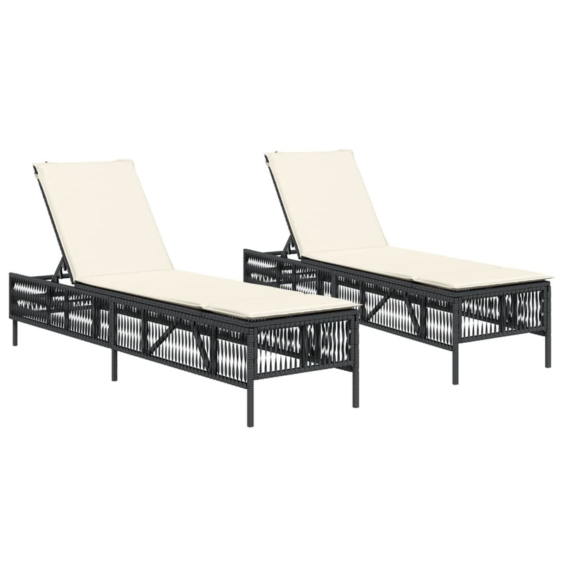 Sun Loungers with Cushions 2 pcs Black Poly Rattan