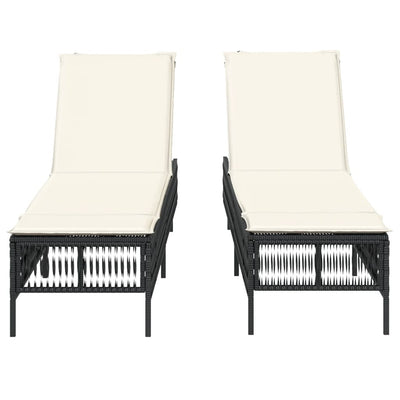 Sun Loungers with Cushions 2 pcs Black Poly Rattan