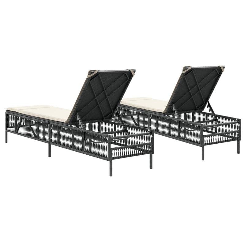 Sun Loungers with Cushions 2 pcs Black Poly Rattan