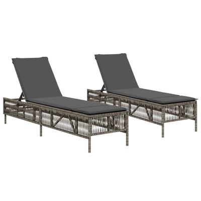 Sun Loungers with Cushions 2 pcs Grey Poly Rattan