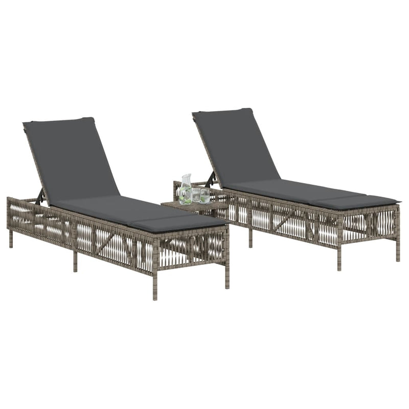 Sun Loungers with Cushions 2 pcs Grey Poly Rattan