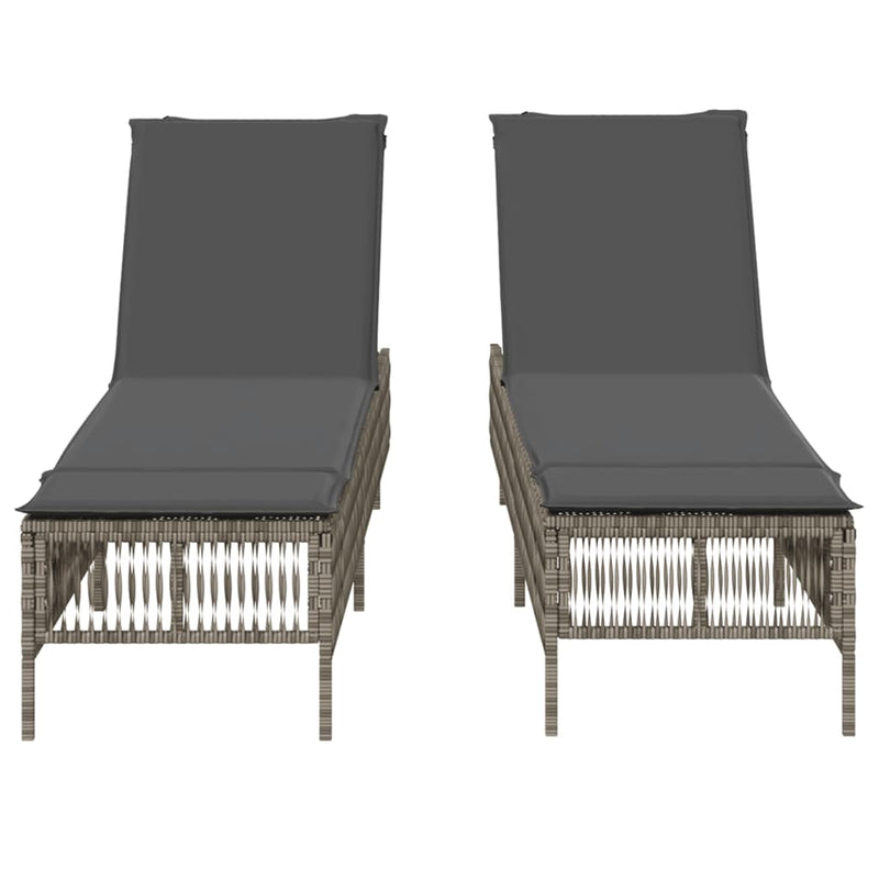 Sun Loungers with Cushions 2 pcs Grey Poly Rattan