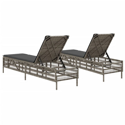 Sun Loungers with Cushions 2 pcs Grey Poly Rattan