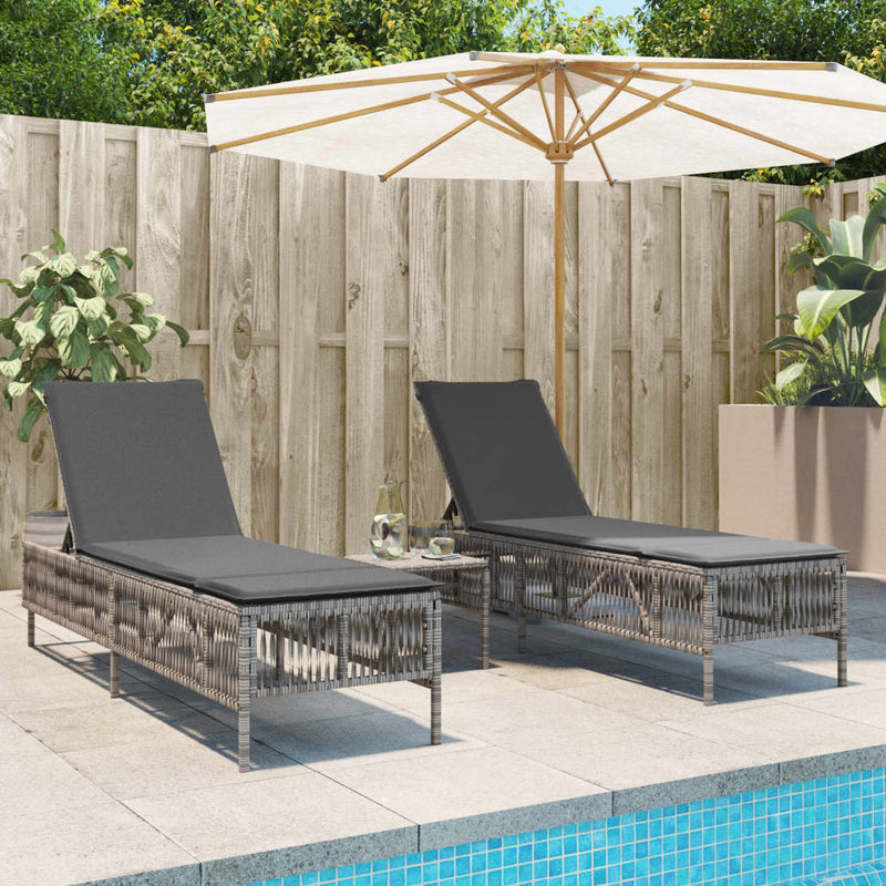 Sun Loungers with Cushions 2 pcs Grey Poly Rattan