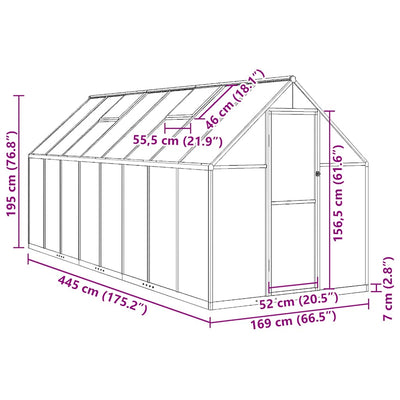 Greenhouse with Base Frame Silver 445x169x195 cm Aluminium