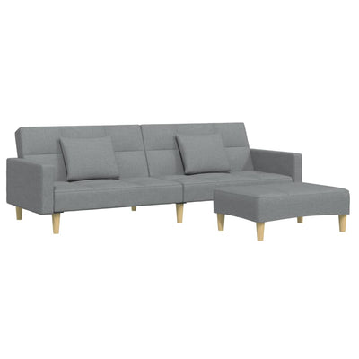 2-Seater Sofa Bed with Footstool Light Grey Fabric