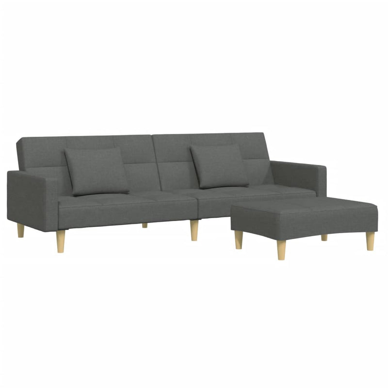 2-Seater Sofa Bed with Footstool Dark Grey Fabric