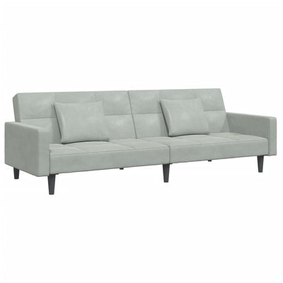 2-Seater Sofa Bed with Footstool Light Grey Velvet